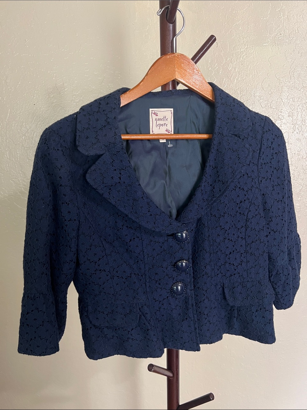 Nanette Lepore Navy Lace Cropped Blazer